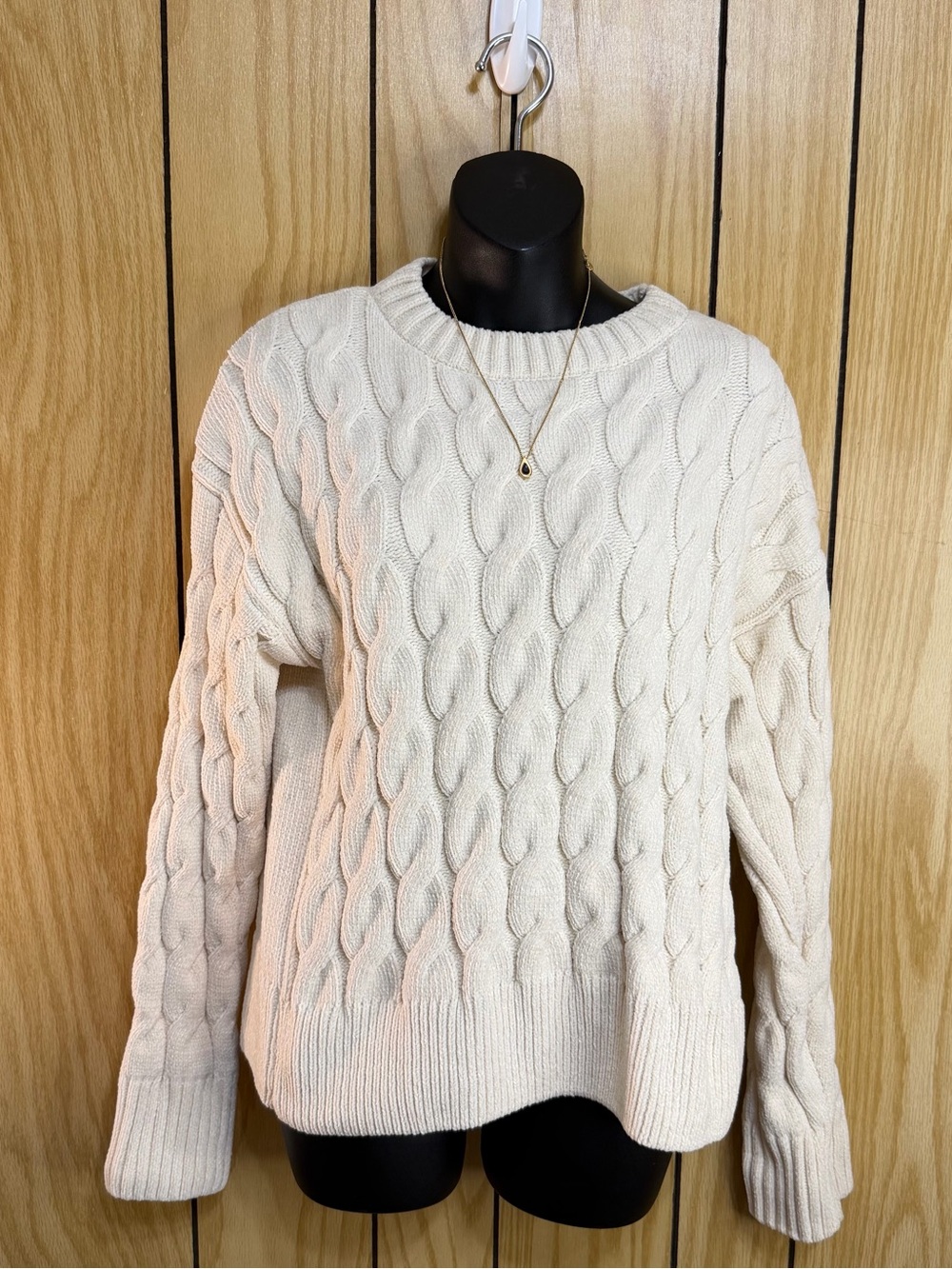 Rachel Zoe Ivory Cable Knit Crewneck Sweater